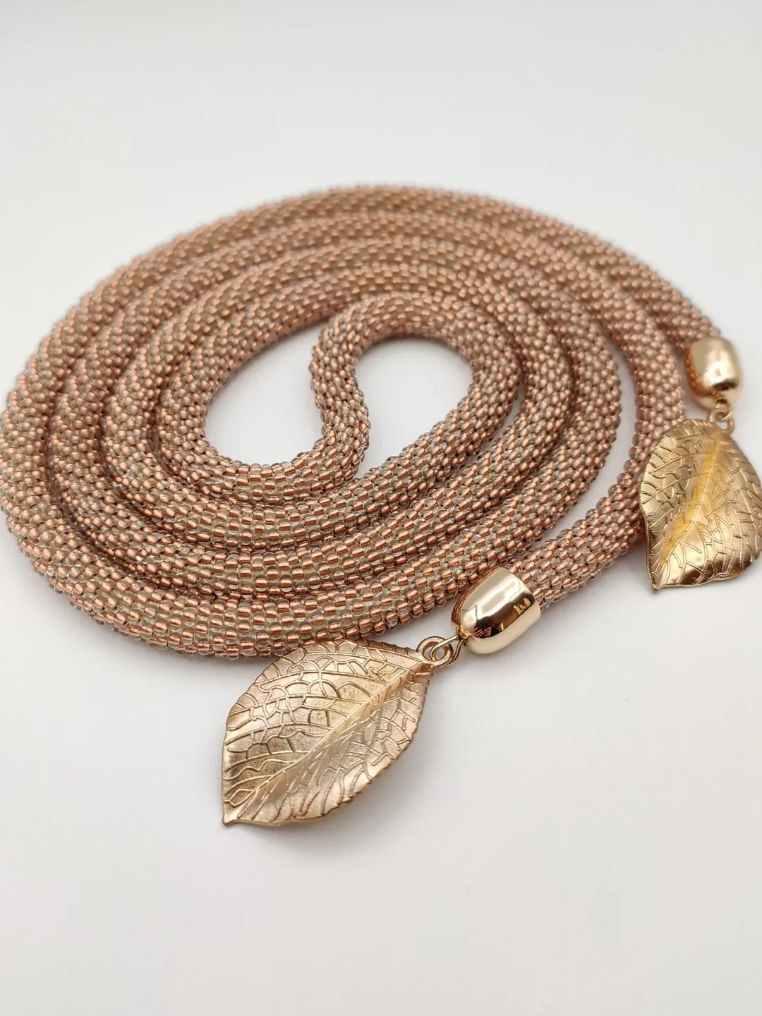 Gold color crochet lariat, Beaded long lariat, gold color lariat, Beaded crochet rope necklace, long necklace, handmade beaded necklace