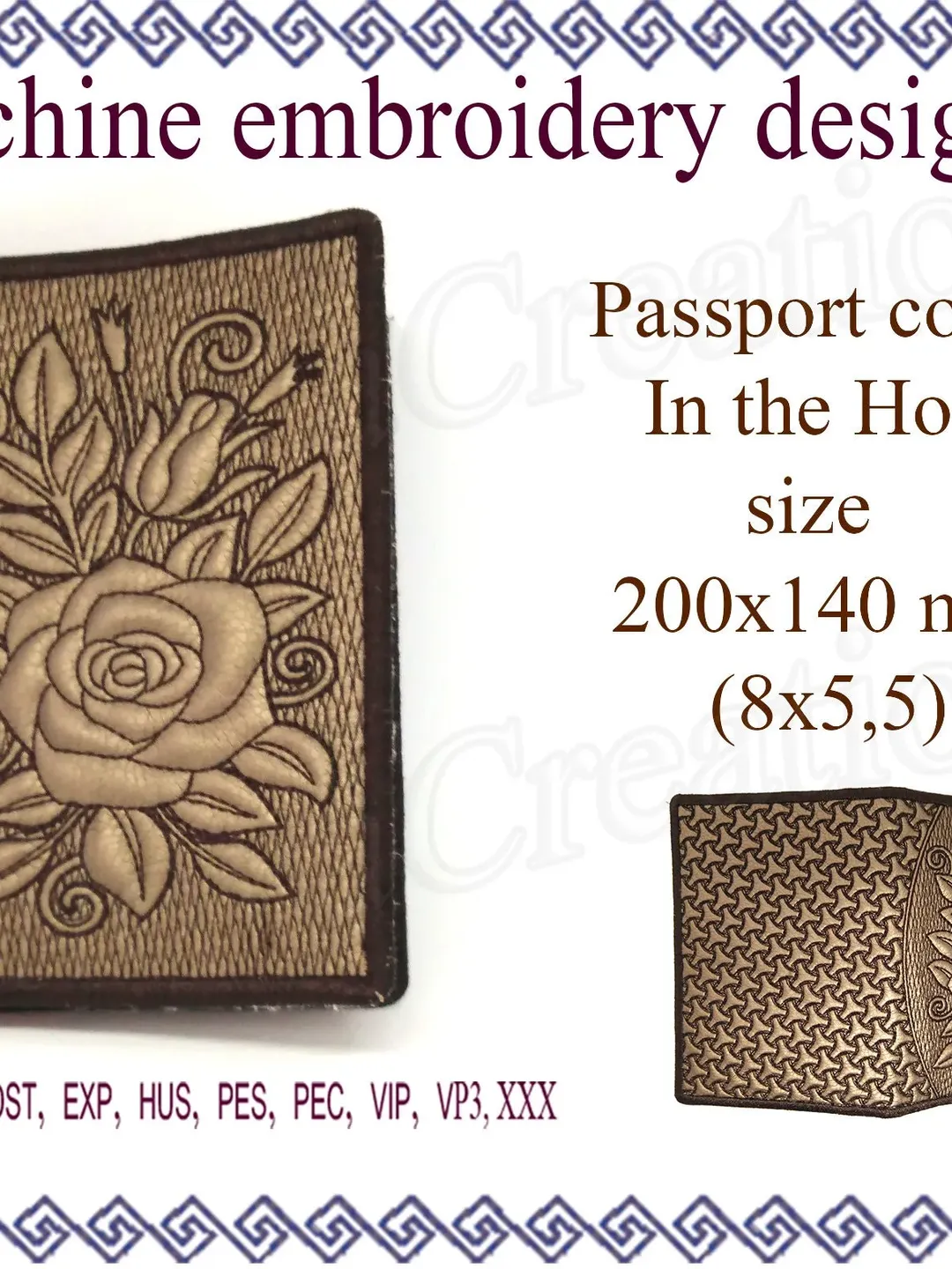 Passport cover In the Hoop embroidery designs trapunto Rose Machine embroidery case ITH wedding embroidery File Instant Download.