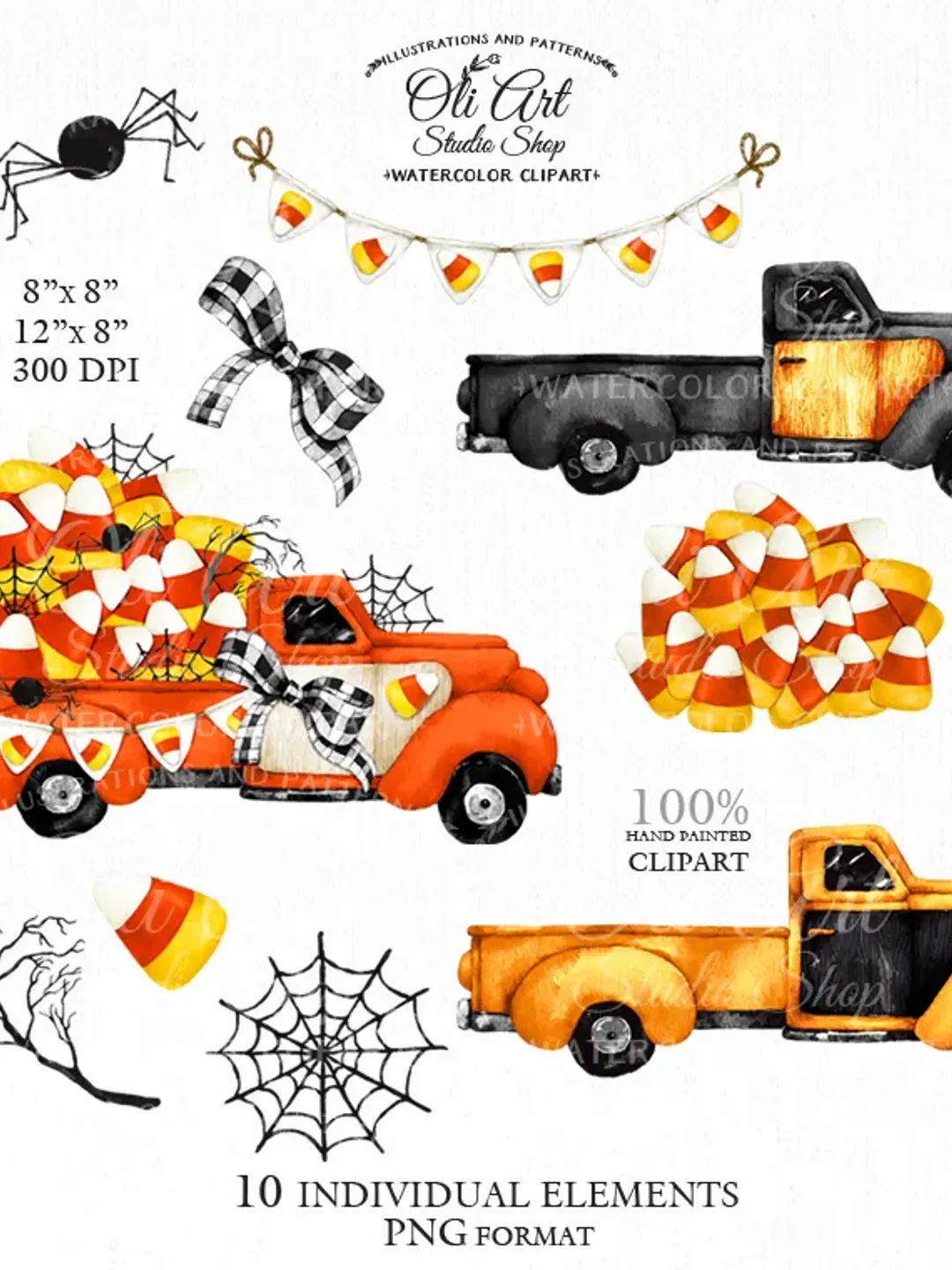 Happy Halloween truck, Candy Corn Clipart. Hand Painted Clipart. Sublimation Png, Design Digital Download