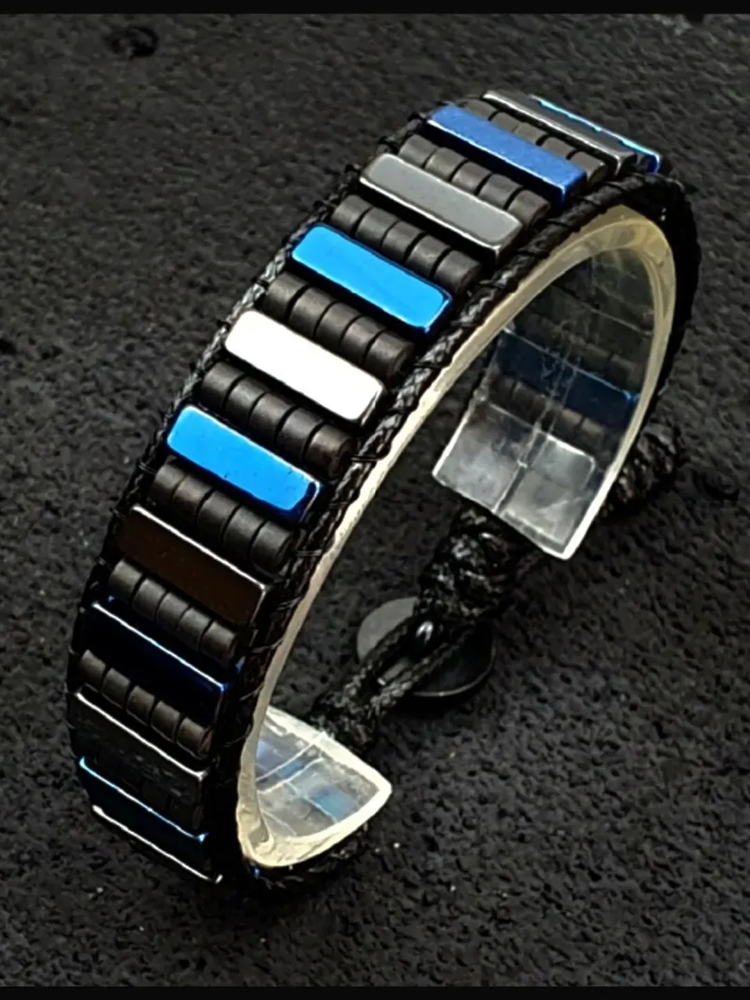 Hematite Bracelet, Grey and Blue Wristlet, Graduation Gifts, Arm Band Accessorize, Gemstone beads, Gift for boyfriend, Special Desing