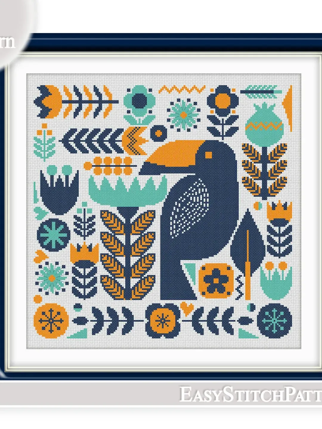 Scandinavian folk cross stitch pattern. Boho cross stitch. Flowers cross stitch pattern.