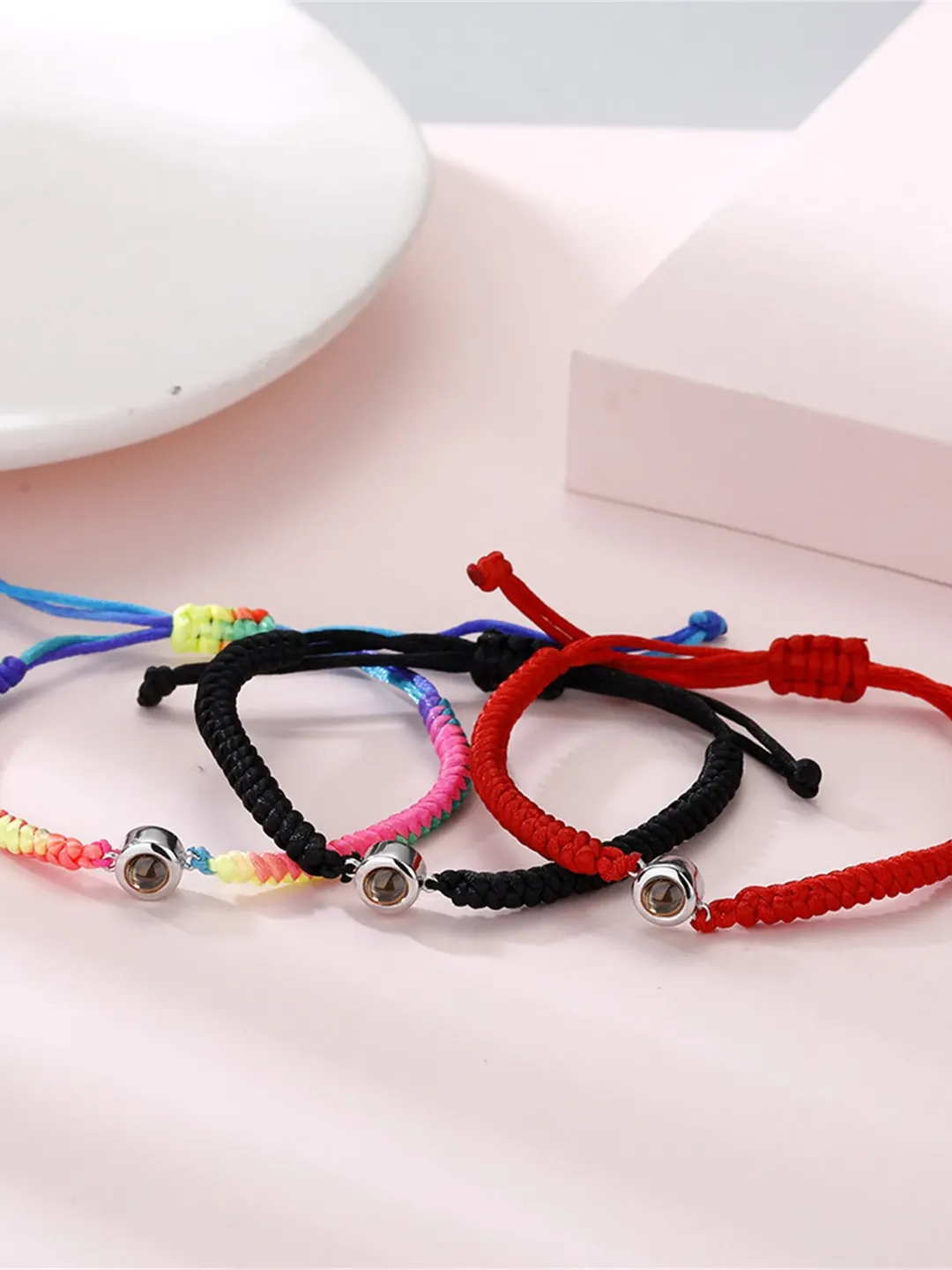 PERIMADE Braided Rope Projection Bracelet • Customized Memorial Photo Wristband • Personalized Picture Inside Jewelry • Trendy Friend Gift