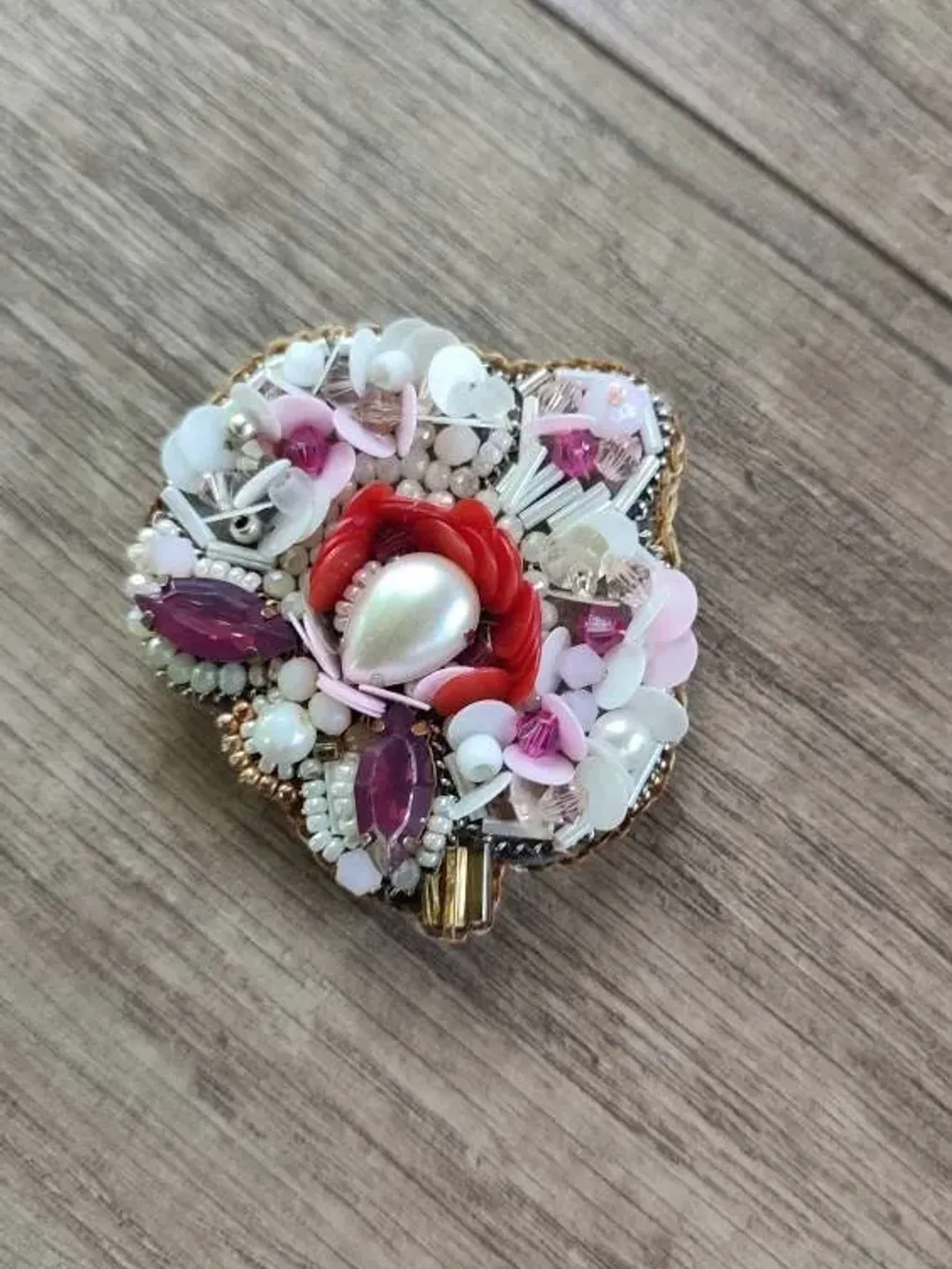 Brooch embroidery Pink embroidered beaded  orchid brooch flower brooches Embroidered accessories Embroidered gifts embroidered jewelry