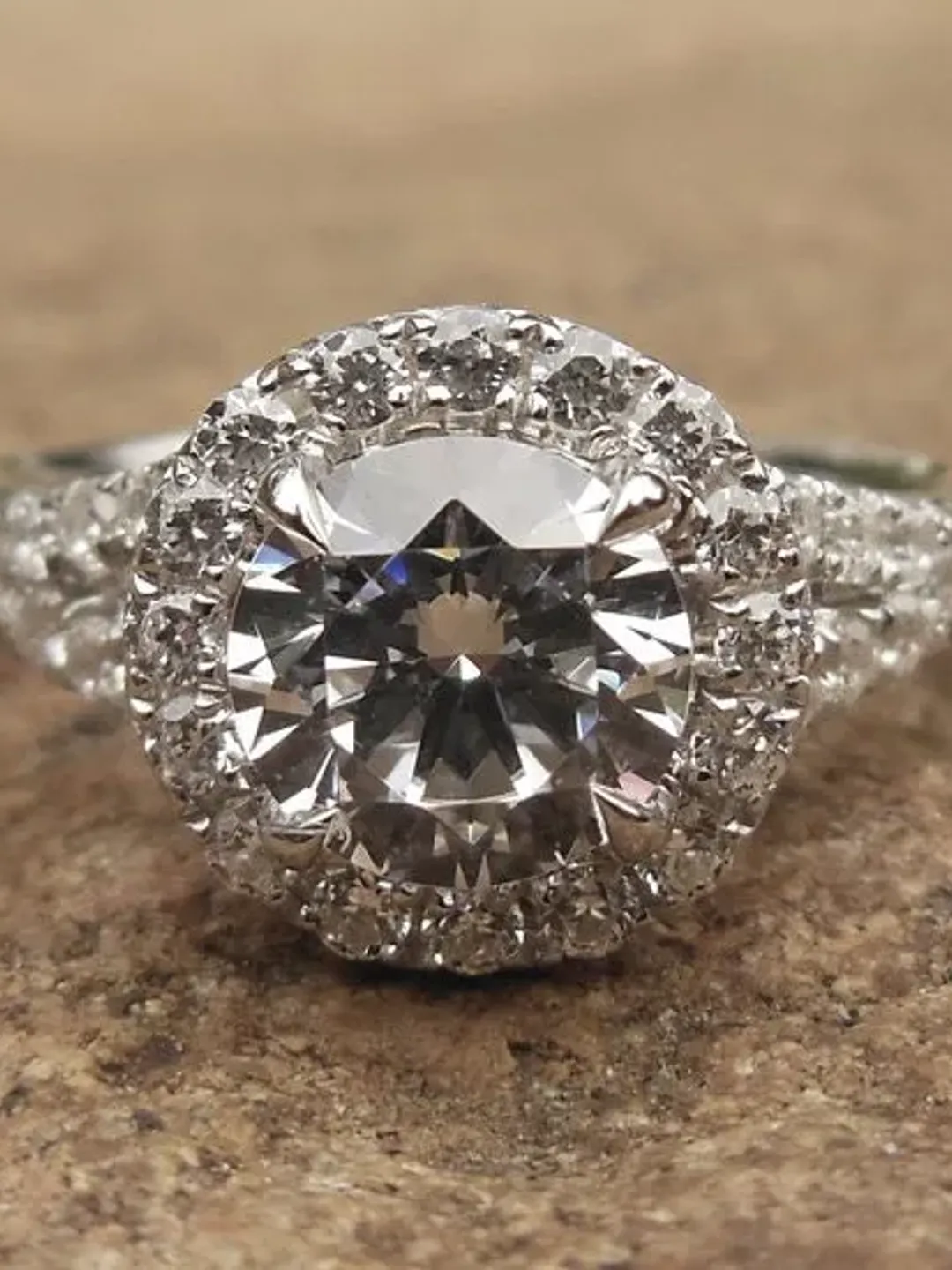 6.5MM Round Halo Engagement Ring / 14K White Gold Ring / Fashion Ring / Semi Mount Ring