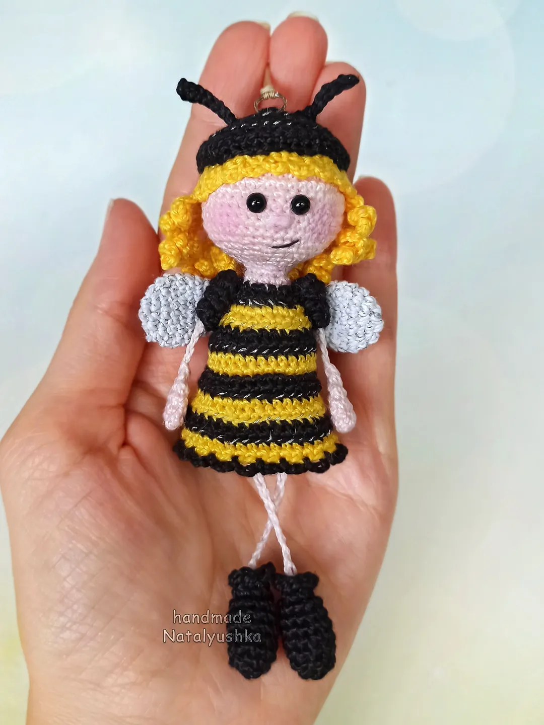 Little Bee Doll, keyring, Crochet bee, Handmade bee girl, Nursery decor, Car accessories.