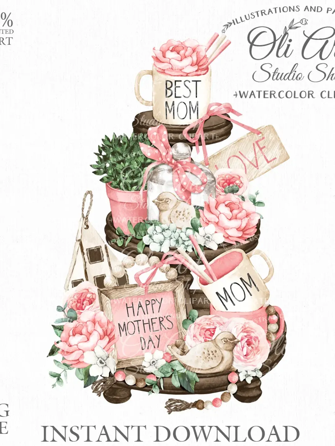 Mother's day tiered tray design. Mom. Png File, Hand Drawn graphics. Digital Download. OliArtStudioShop