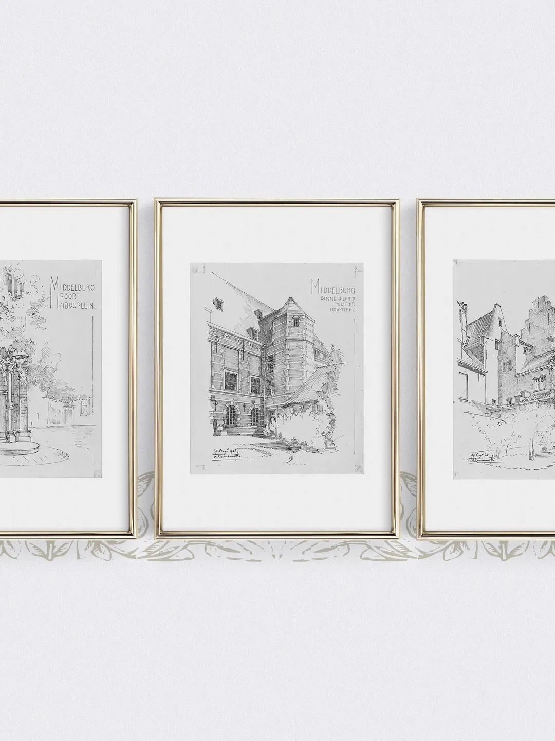 Vintage Architecture Sketch Art Set of 3, Antique Cityscape Drawing, Printable Neutral Wal Decor | 394 S3
