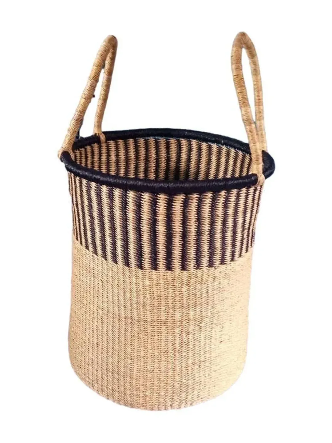 African Laundry Basket with Handle, Large Handmade Woven Laundry Room storage, Bolga wicker storage Basket