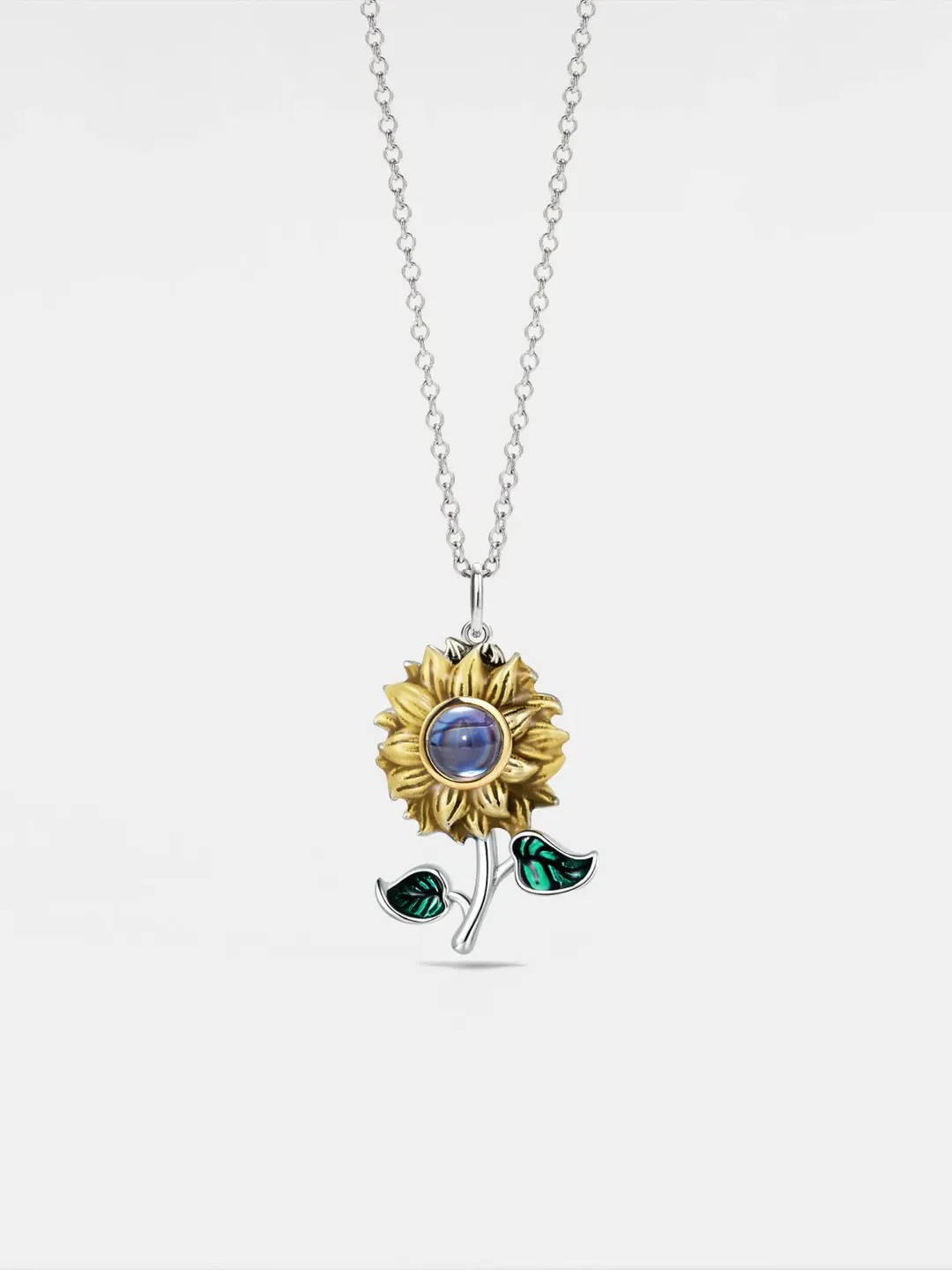 PERIMADE Sunflower Projection Necklace • Personalized Picture Inside Pendant • Sterling Silver Keepsake Jewelry • Trendy Best Friend Gift