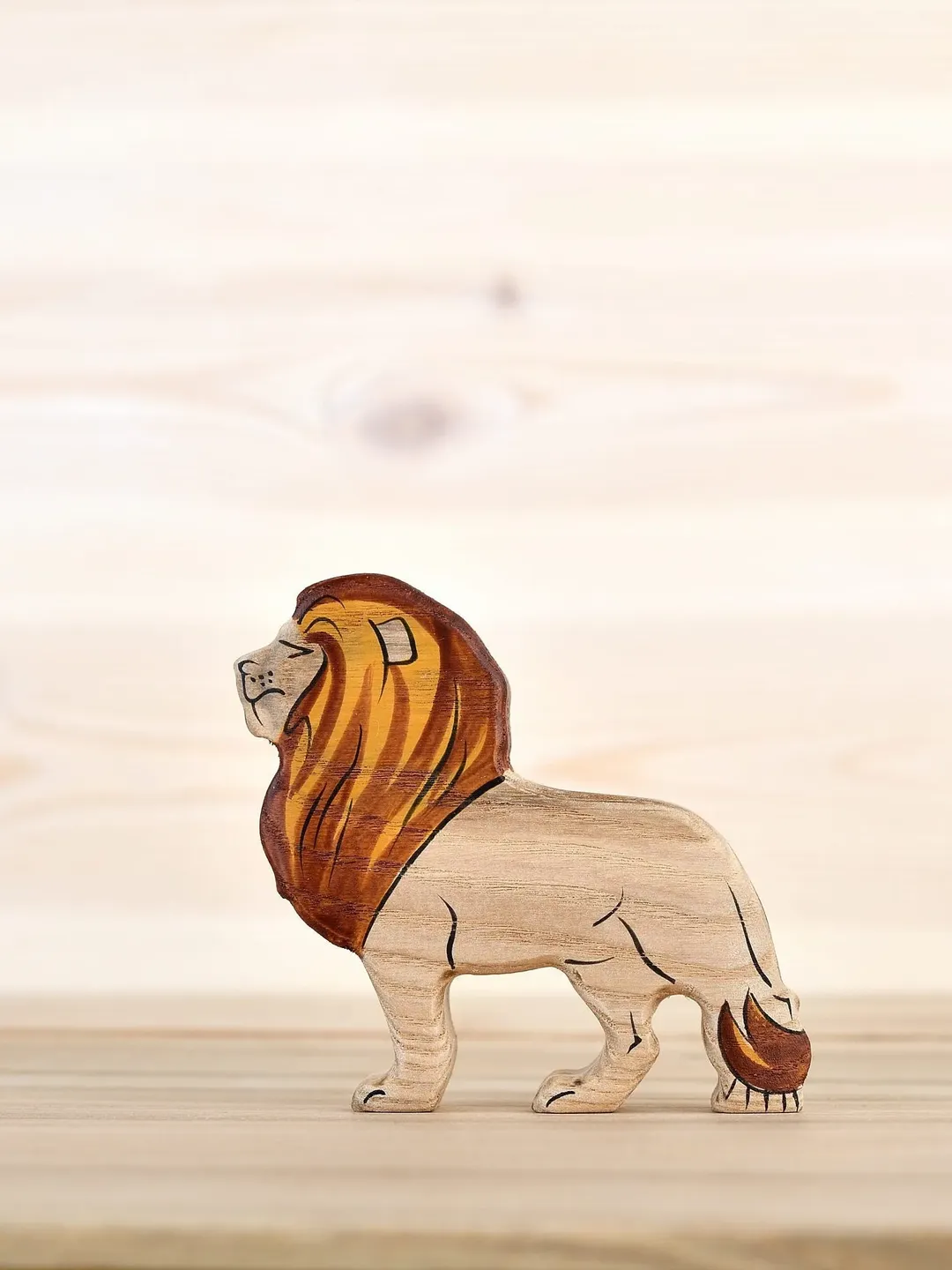 Wooden toy Lion figurine Safari animal toys African animals