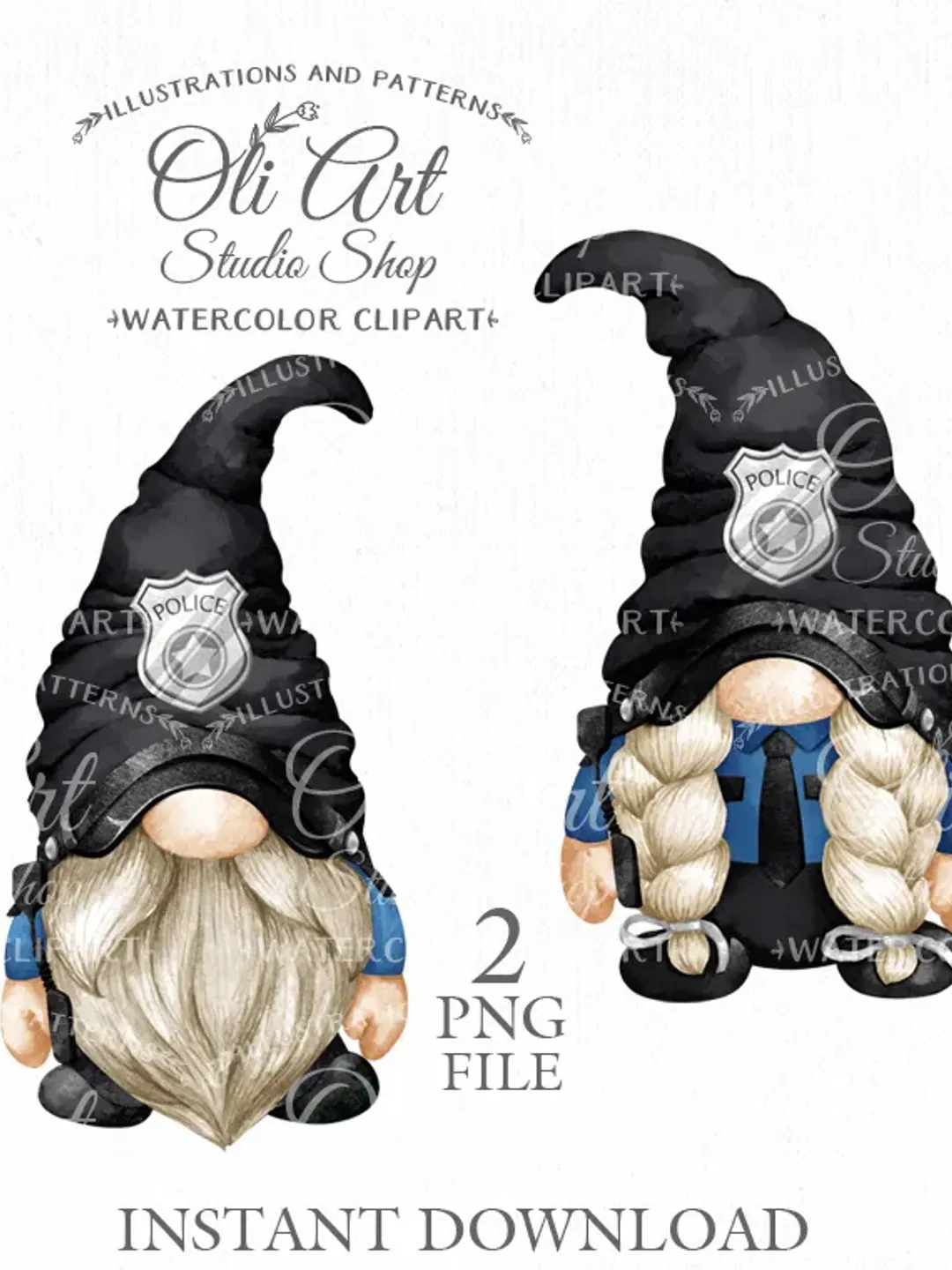 Police Gnome Clipart. Profession Clip Art. Hand Drawn Graphics, Instant Download. Digital Download. OliArtStudioShop