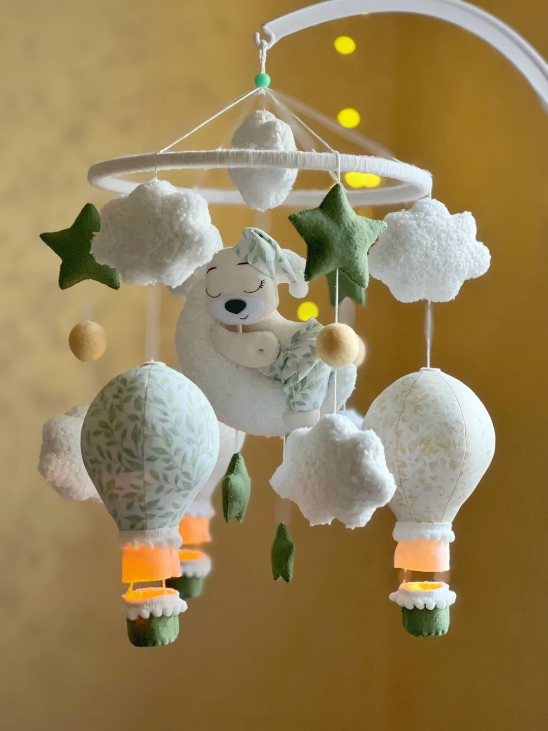 Bear mobile crib Musical felt mobile nursery decor Baby boy mobile