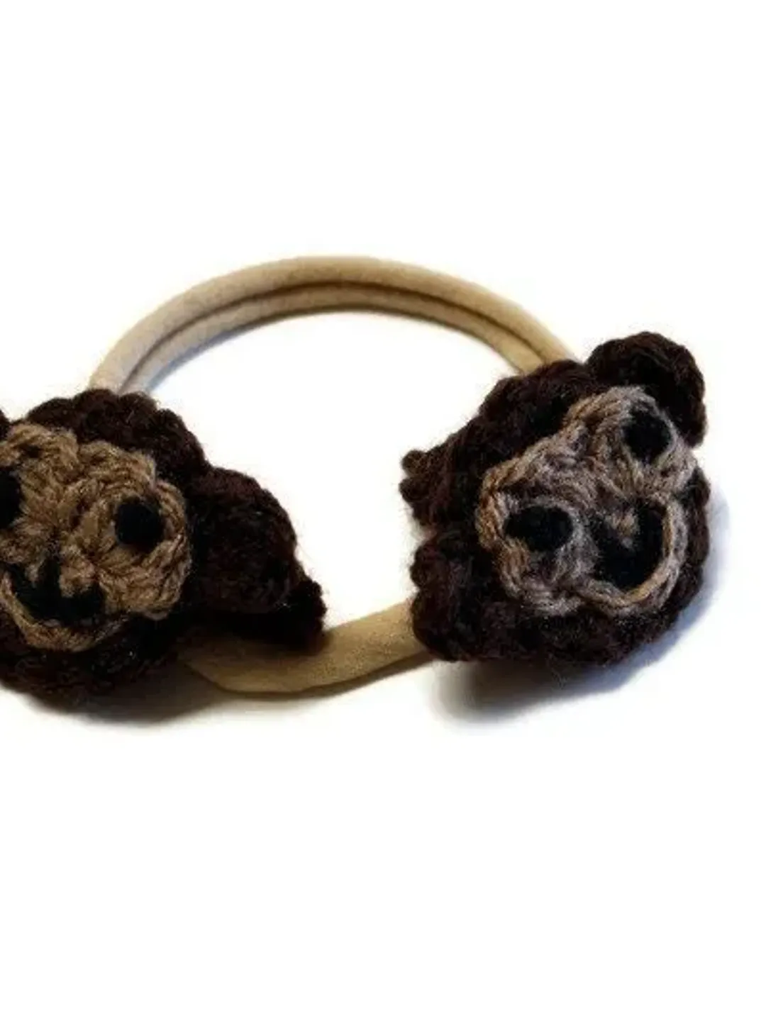 Crochet Monkey Face Piggies Hair Clip or Headband, Little Girls' Hair Accessories, Nude Nylon Headbands, Baby Shower Gift Ideas, Wild Animal