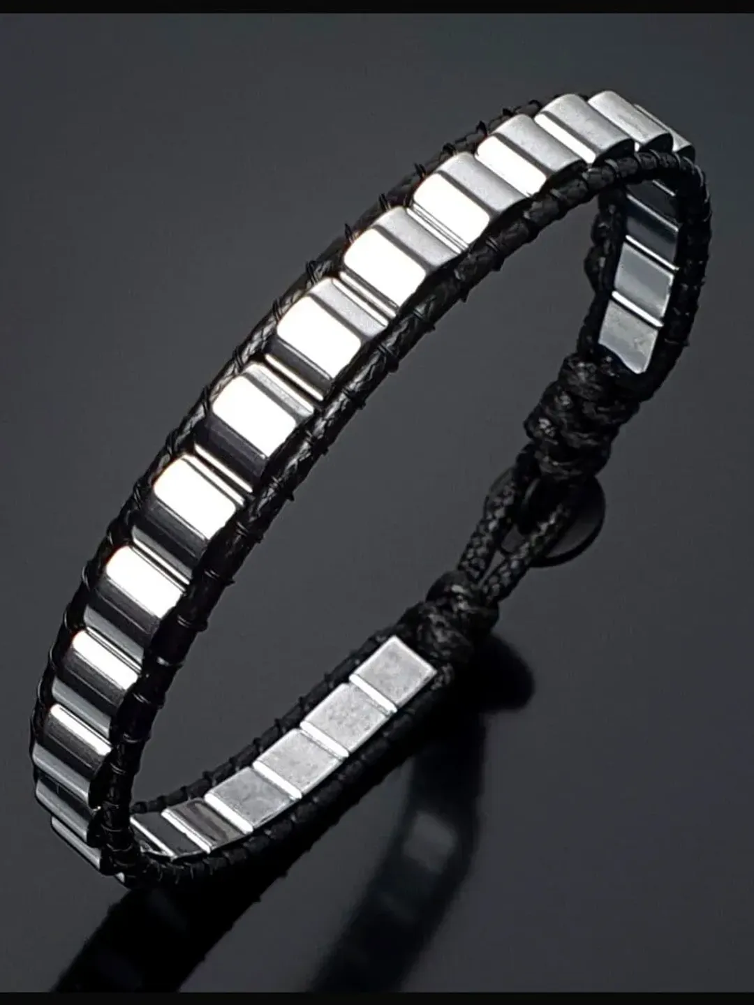 Silver Color Hematite Slim Bracelet, Minimalist Desing Bracelet, Special Gifts for Men, Christmas Gifts, Valentine' Gifts for Men and Women