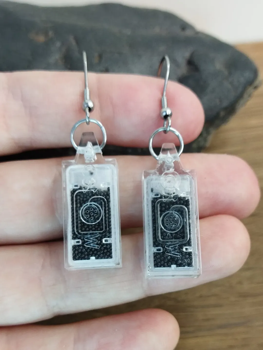 Rectangle cyberpunk earrings with hooks Techwear earrings recycled Dystopian earrings men