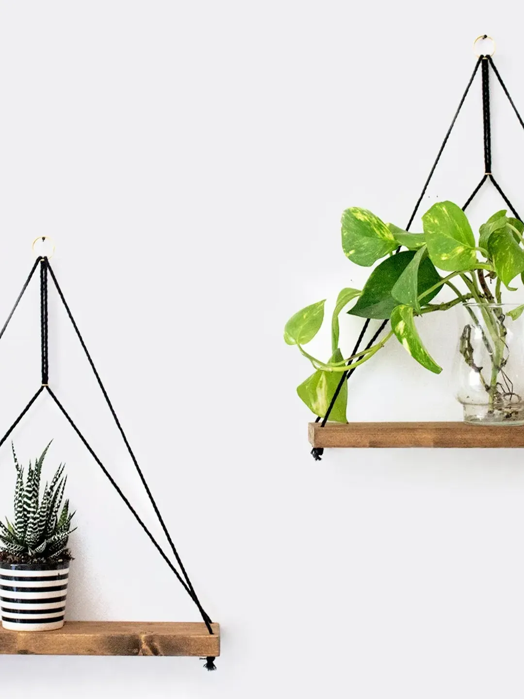 Set of 2 Geometric Shelves Floating Wood Shelves Macrame Shelves Plants Shelves Rope Shelves Swing Shelves Wooden Hanging Shelves