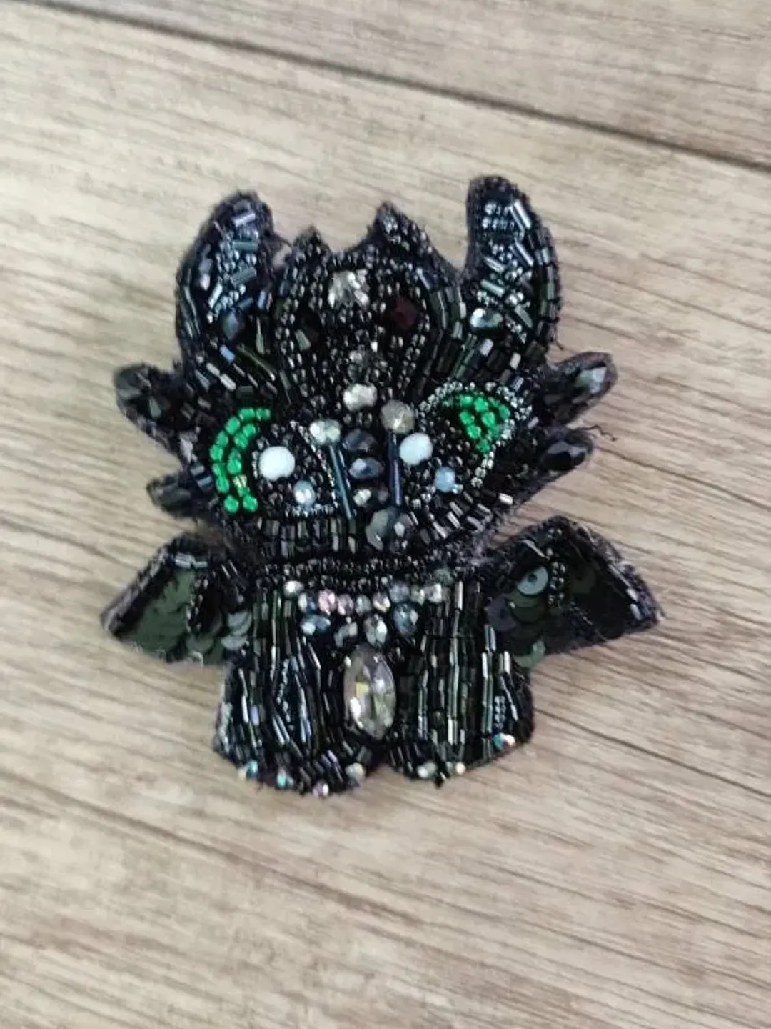 Dragon brooch, embroidered brooch, Handmade brooch, beaded brooch, black brooch, embroidered jewelry, pins handmade