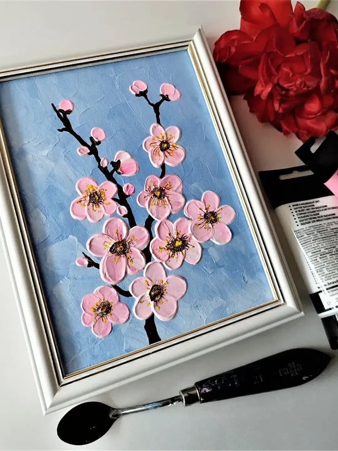 Cherry Blossom Acrylic Painting Sakura Art Wall Decor | Floral Art for ...