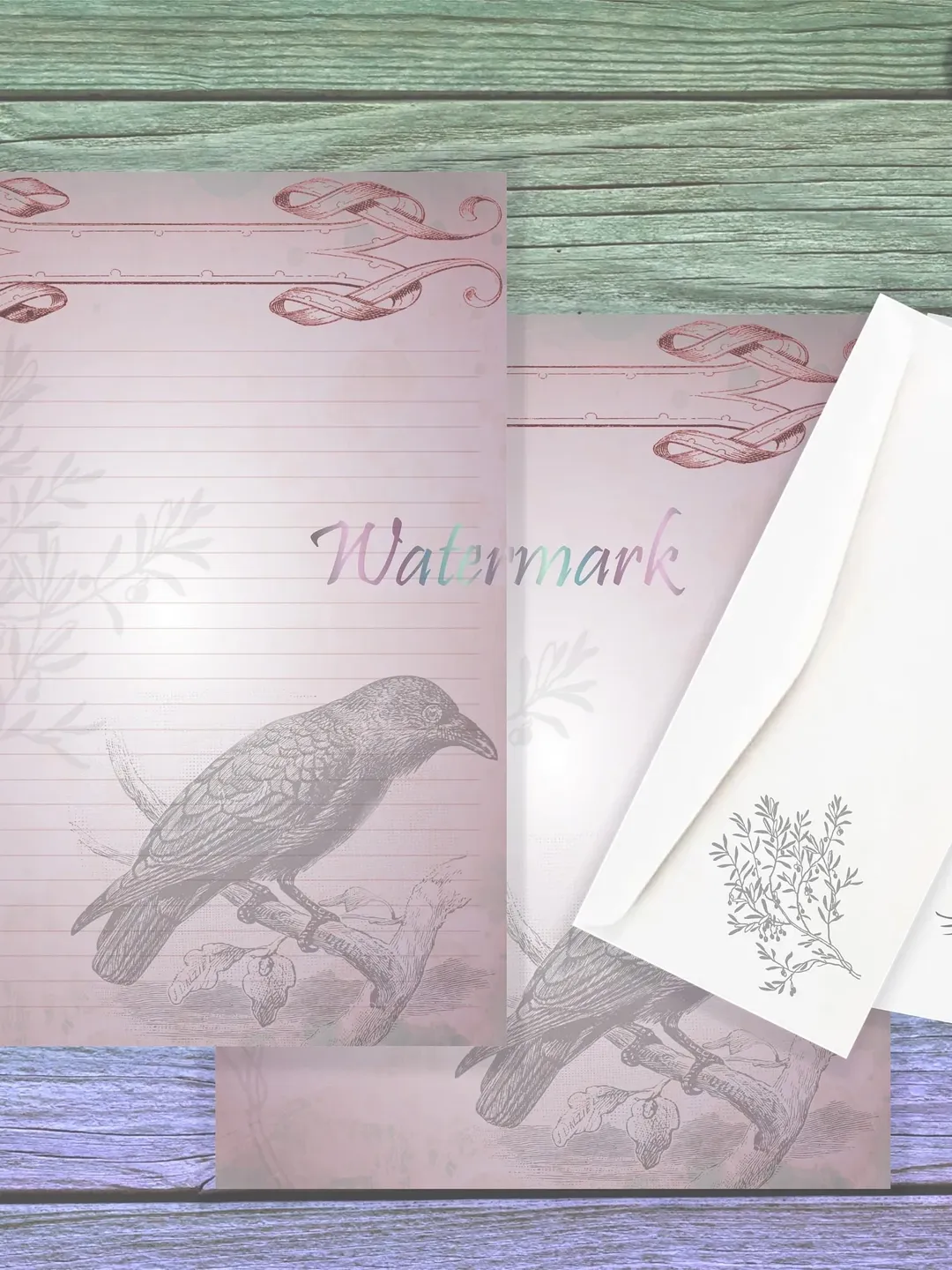 Burgundy Crow Stationery Set | Crow Writing Paper | Raven Stationery | Letter Paper | Journal Paper | Crow Envelope Set | Blackbird Pages