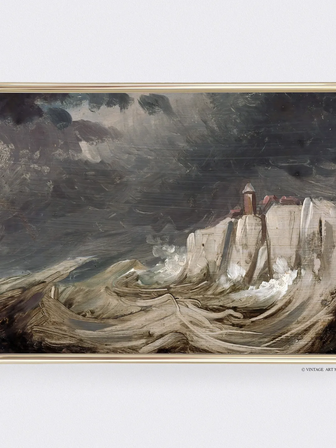 Vintage Coastal Landscape Print, Muted Green Seaside Painting, Printable Wall Art Decor | 240