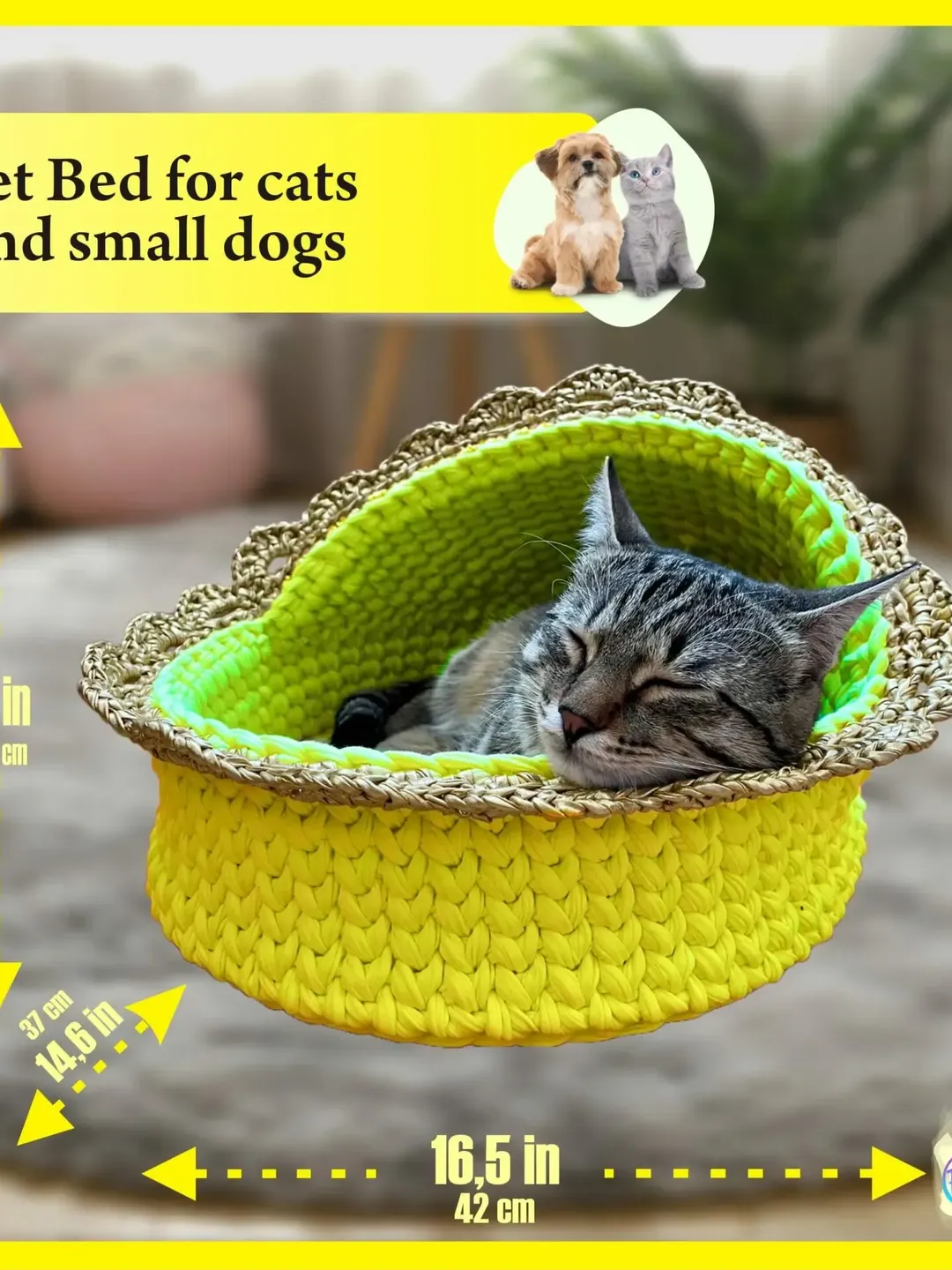 1Pet Bed for cats and small dogs, from natural yarn