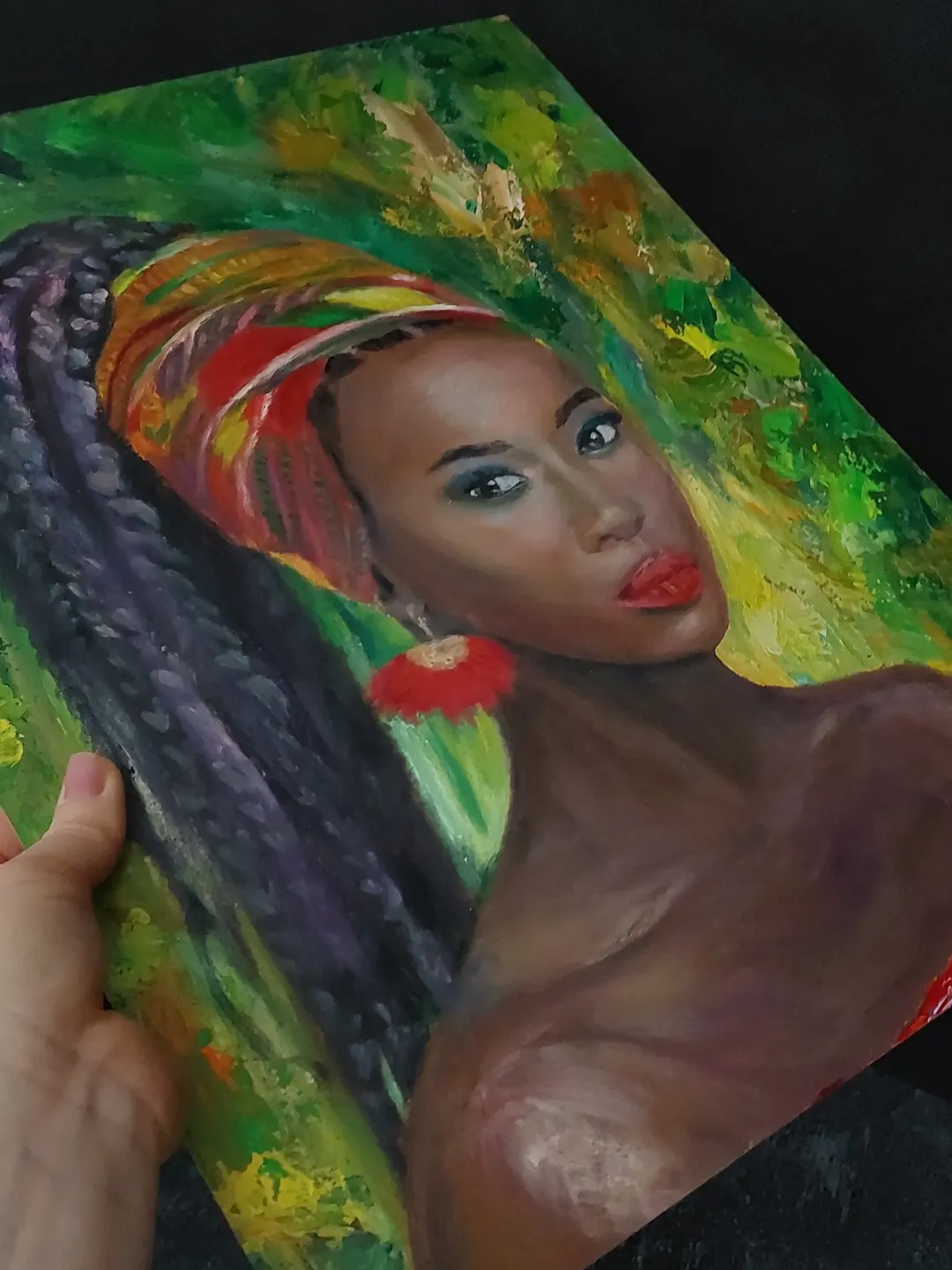 African woman black portrait original oil painting