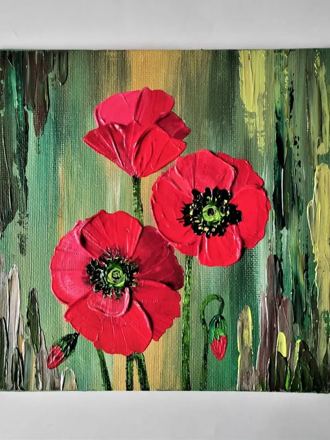 Poppy painting original art, Red poppies impasto painting wall decor,  Flowers original painting artwork, image size:1080x1440