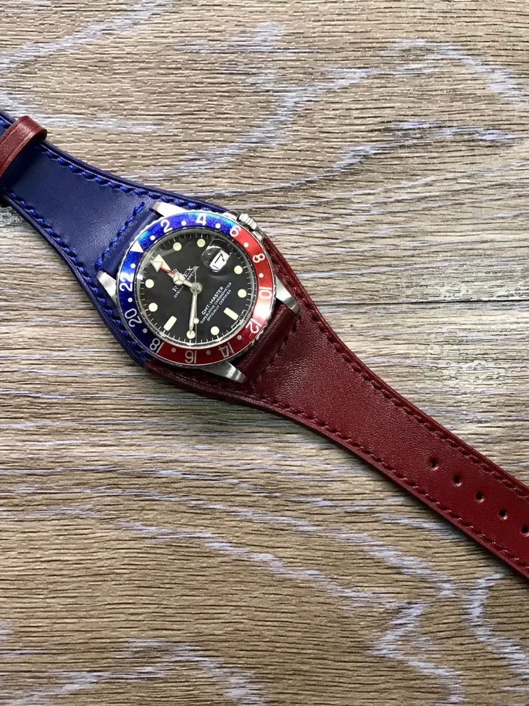 Leather Watch strap, leather watch band 20mm, leather bund strap, 20mm watch strap, Blue & Red watch Strap replacement, FREE SHIPPING