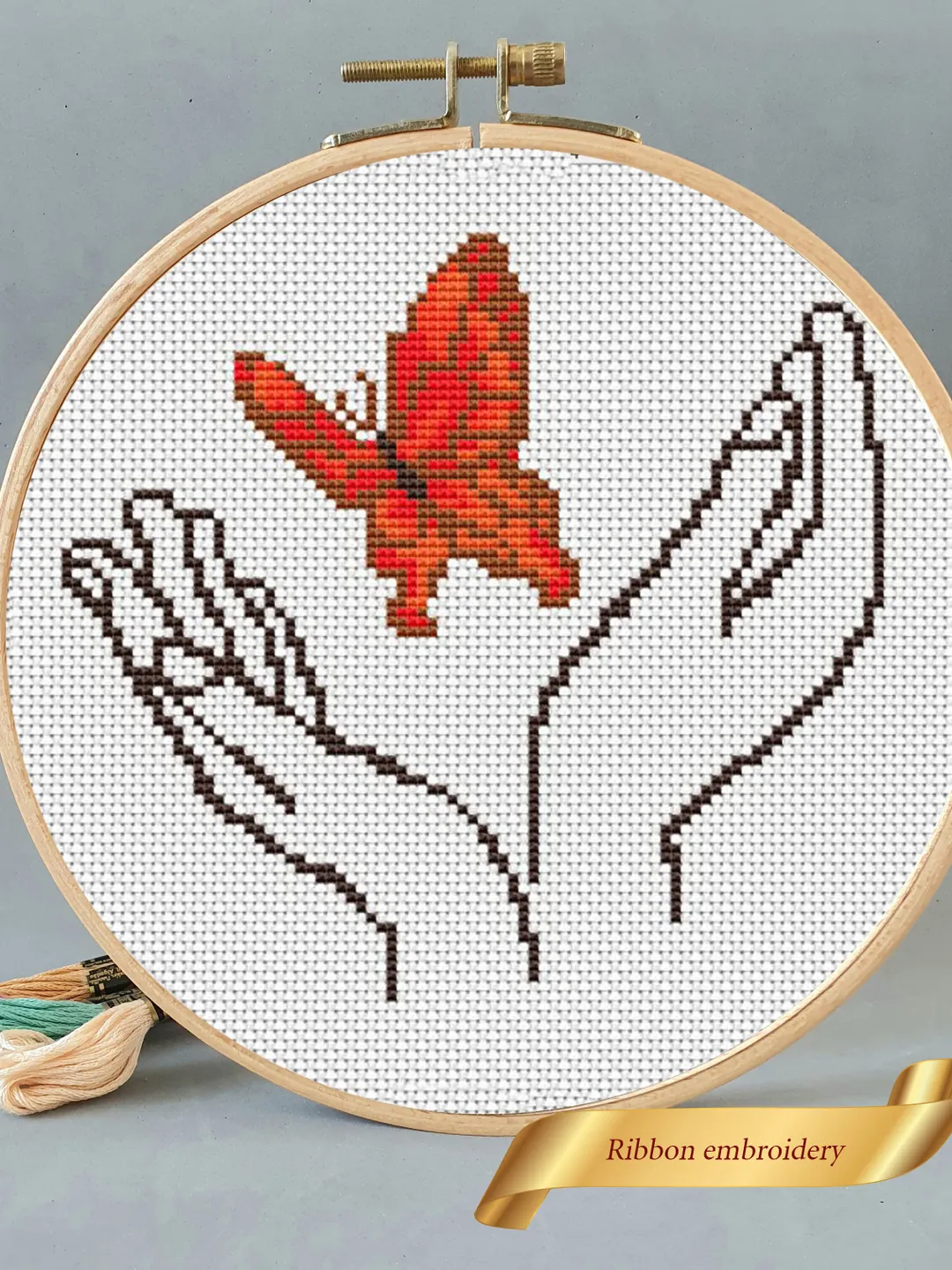 Red butterfly pattern pdf cross stitch, Easy embroidery DIY