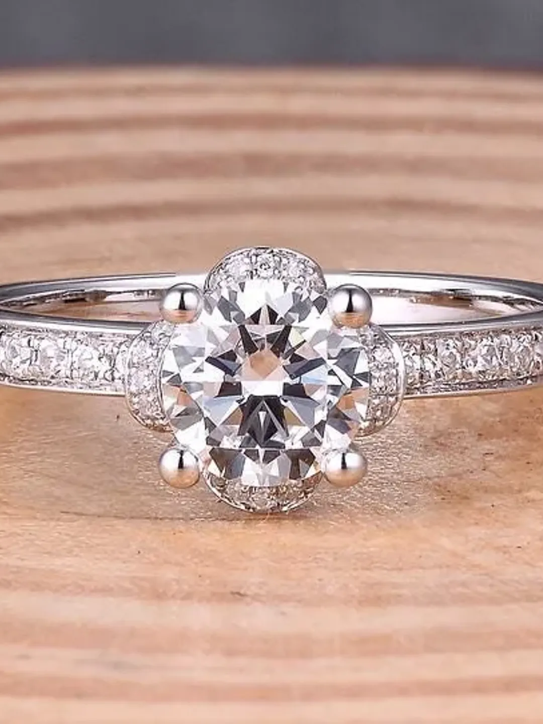 6MM Round Solid 14K White Gold Semi Mount Ring / Engagement Ring /Diamond Ring