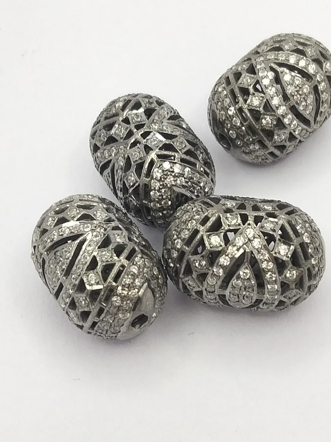 Pave Diamond Beads, Pave Beads, 19X12MM Oval Beads, Sterling Silver Beads, Designer Beads, Spacer Beads, Shamballa Beads, Connector Beads
