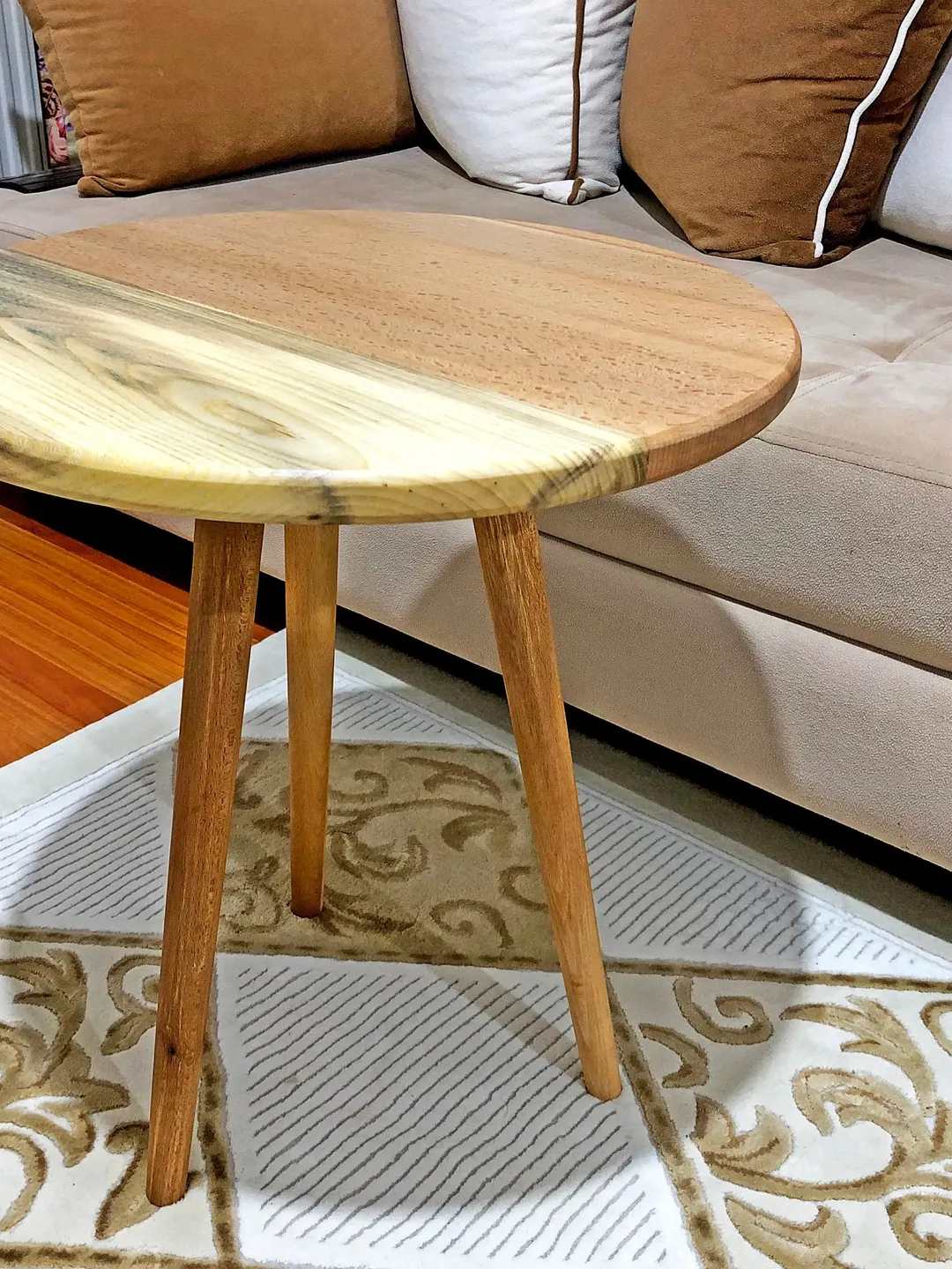 Round Wooden Oak Tree Woodwork Coffee Table End Tables Natural Wood Furniture Side Table for Living Room Nesting Table Disassembled