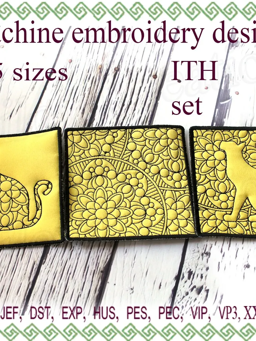 In The Hoop COASTERS mug embroidery designs cat Quilting Pot Holders ...