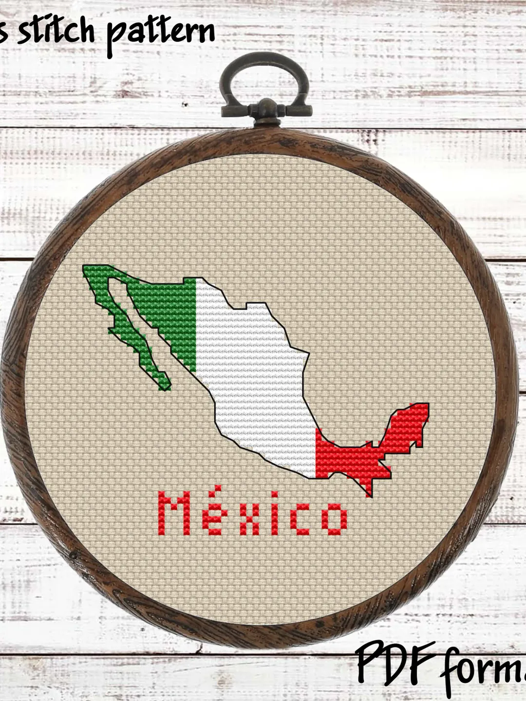Mexico Map Cross Stitch pattern modern, Mexican Flag Xstitch chart PDF