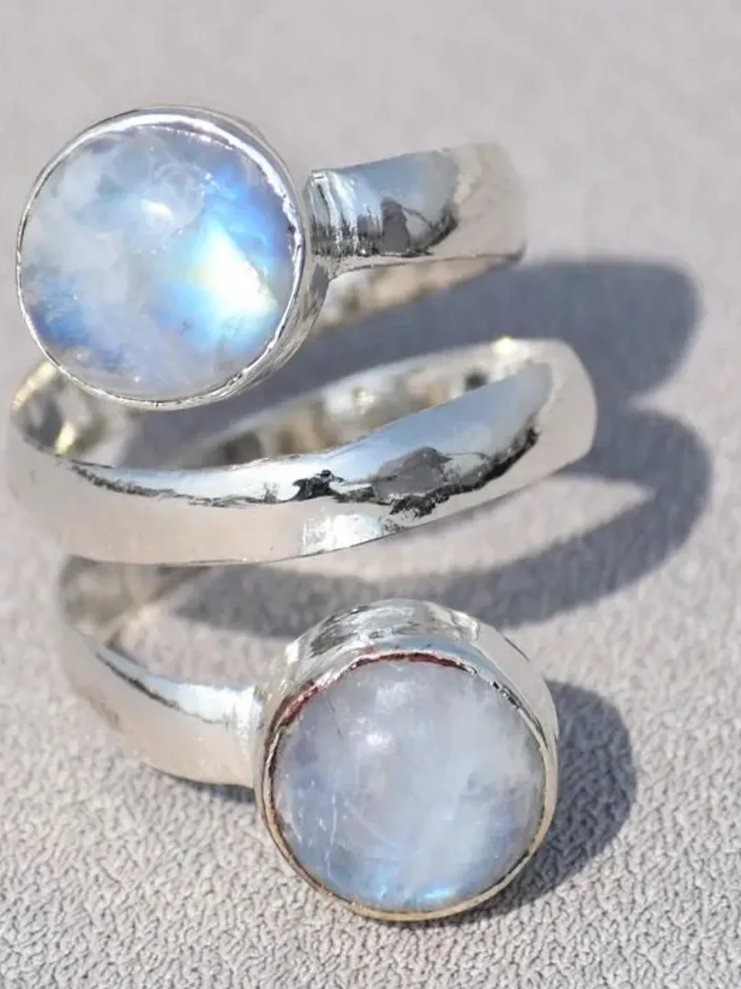 Moonstone Ring, Spiral Ring, Adjustable Ring, Sterling Silver Ring, Handmade Ring, Coil Ring, Natural Moonstone, Round Moonstone, Gift Ring