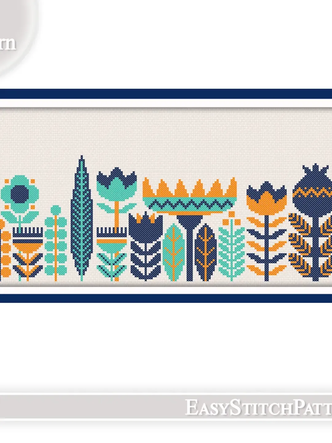 Scandinavian Cross Stitch pattern. Flowers cross stitch. Traditional folk cross stitch.