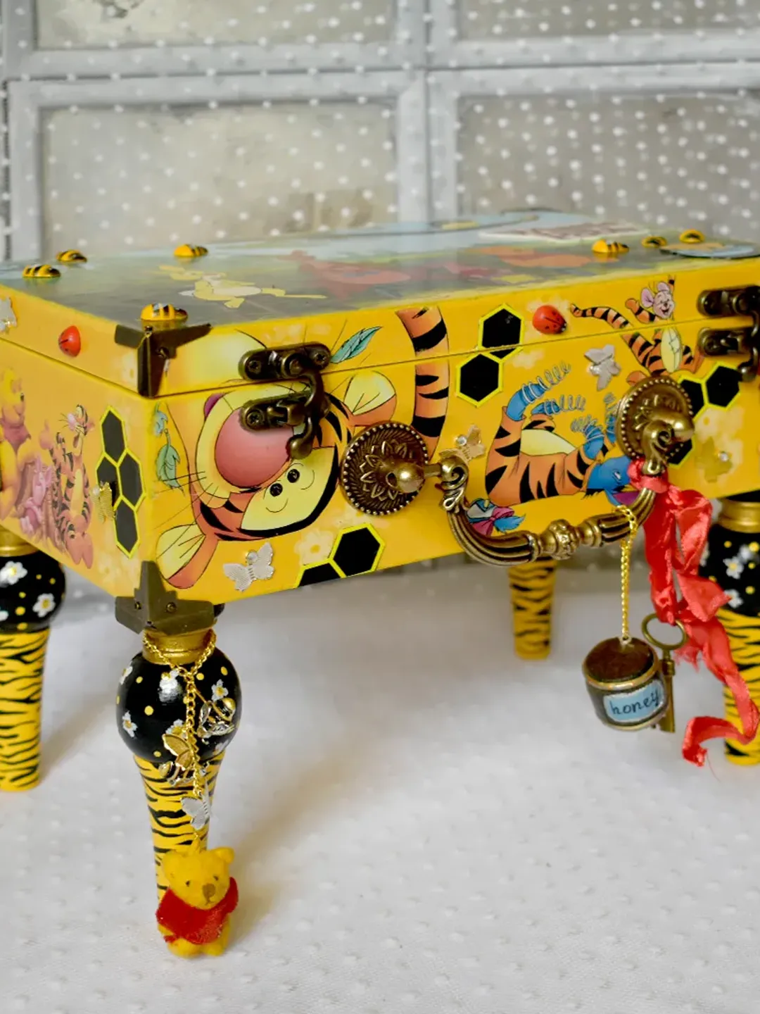 Yellow Suitcase WINNIE THE POOH   with curly legs for jewelry and all sorts of cute things