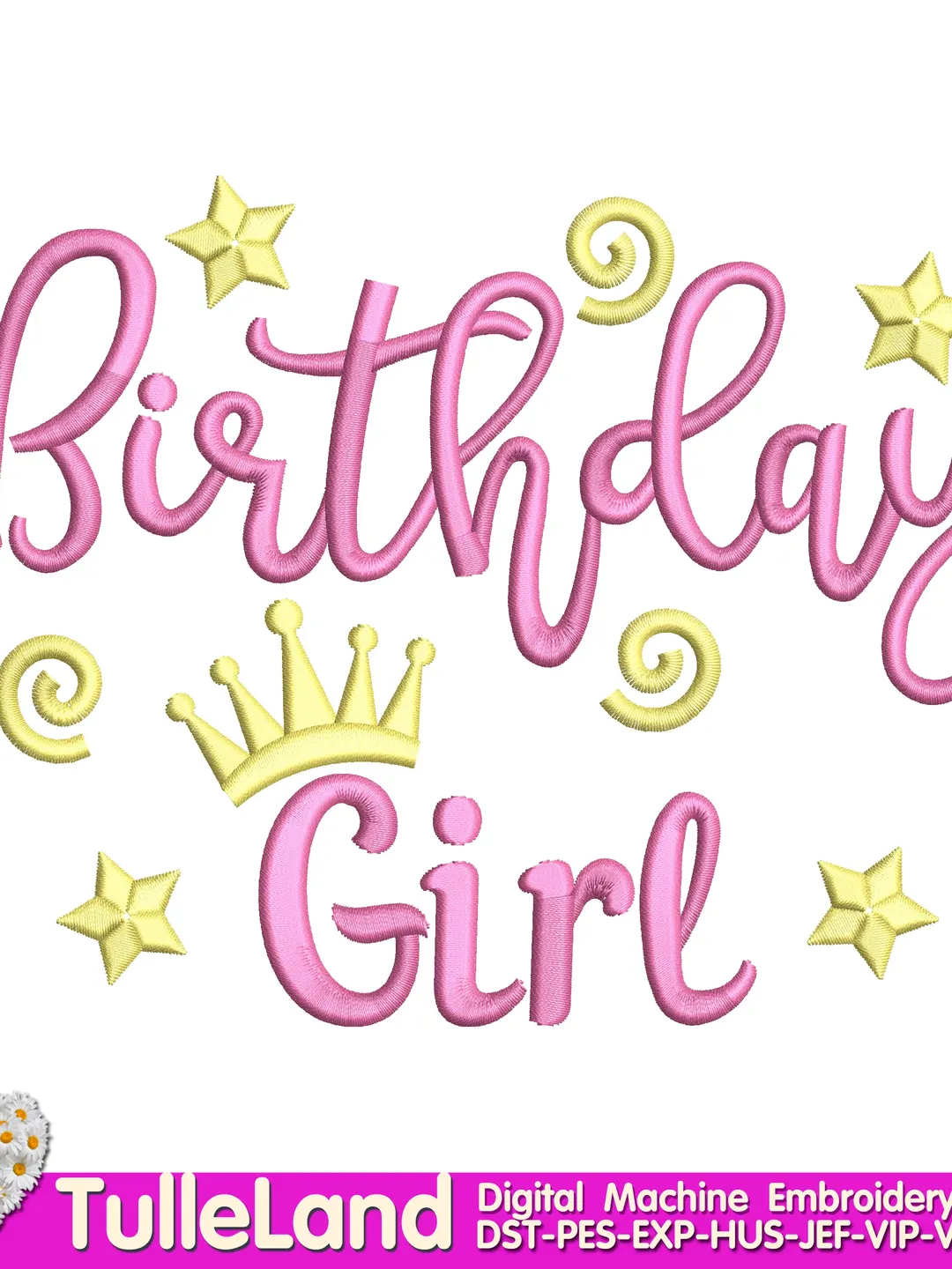 Birthday Girl with Crown first birthday Girl 1st birthday Design Applique for Machine Embroidery