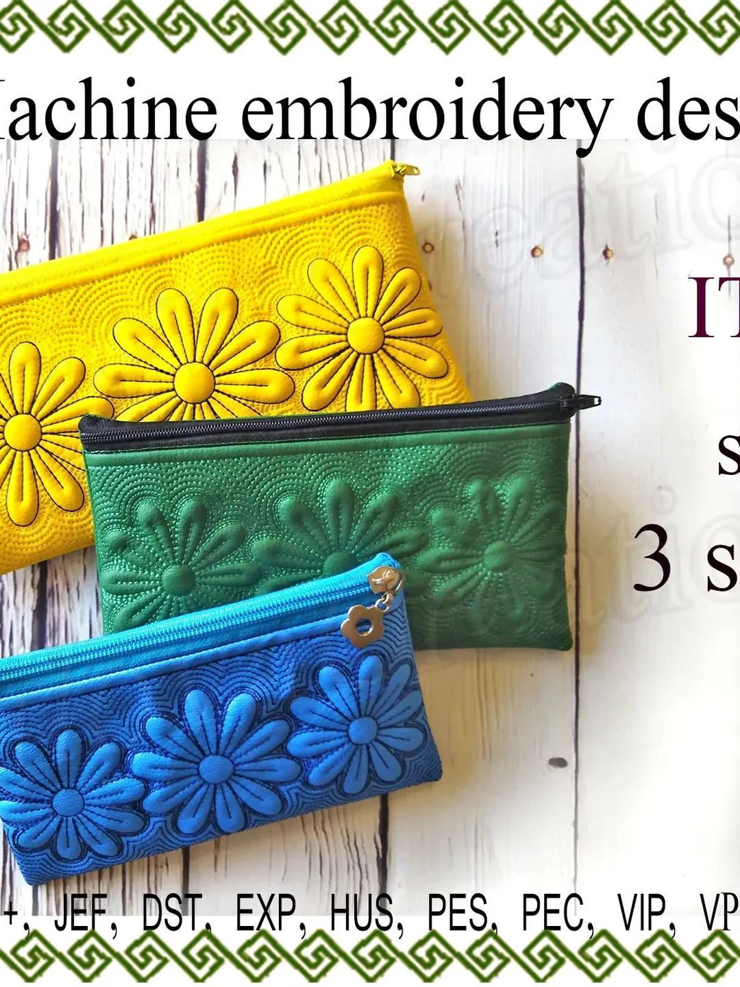 Set Embroidery designs Cosmetic bag flowers zipper bag travel pencil case ITH zippered bag Machine Embroidery Design File Instant Download