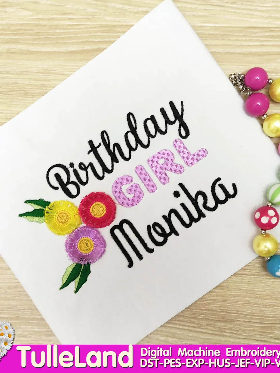 Birthday Girl Princess with Flowers 1 st birthday Design Applique for Machine Embroidery