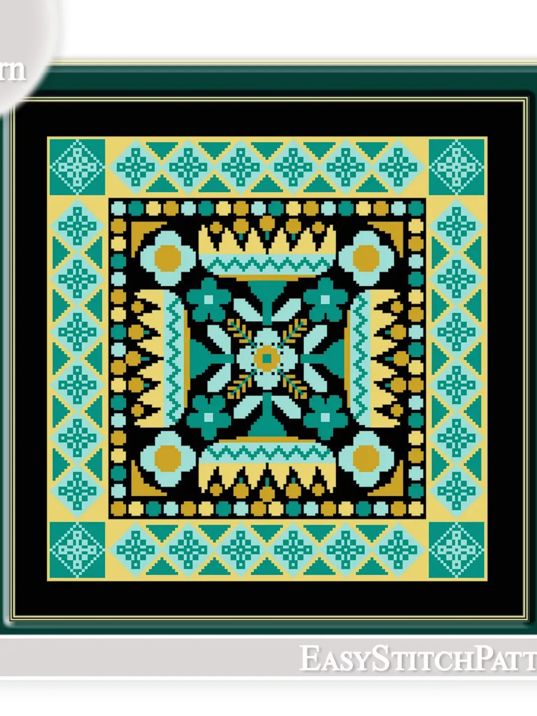 Folk cross stitch pattern. Ornament cross stitch. Geometric cross stitch. Square cross stitch.