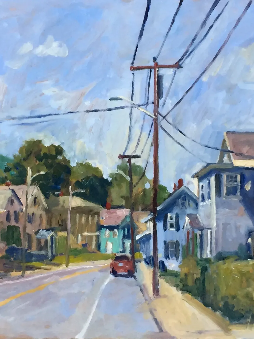 12x16 American Landscape Painting -Summer Light/N Adams/Route 2- Oil on Panel, Plein Air Impressionist Cityscape, Signed Original Fine Art