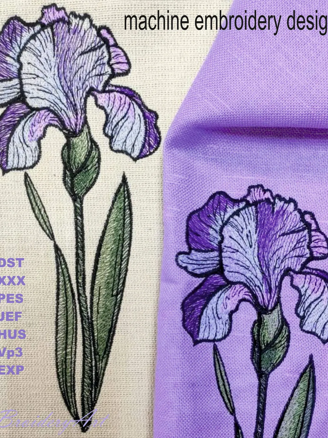 Iris machine embroidery design