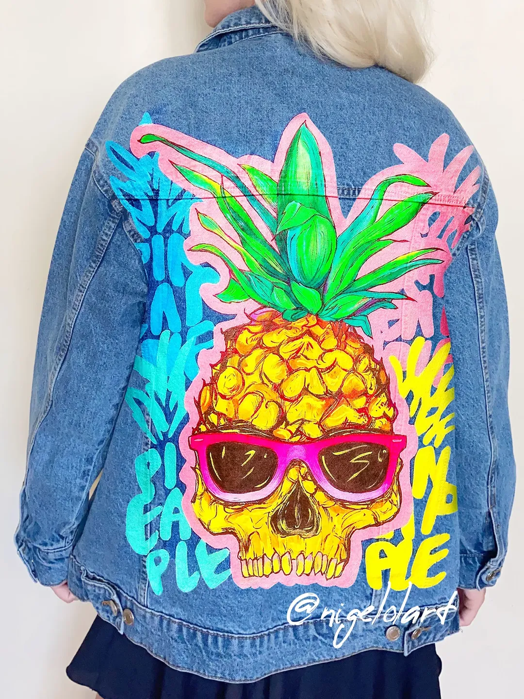 Pineapple Painted denim jacket Hand Jeans jacket Painted denim jacket,painted jean jacket Denim jacket Custom denim