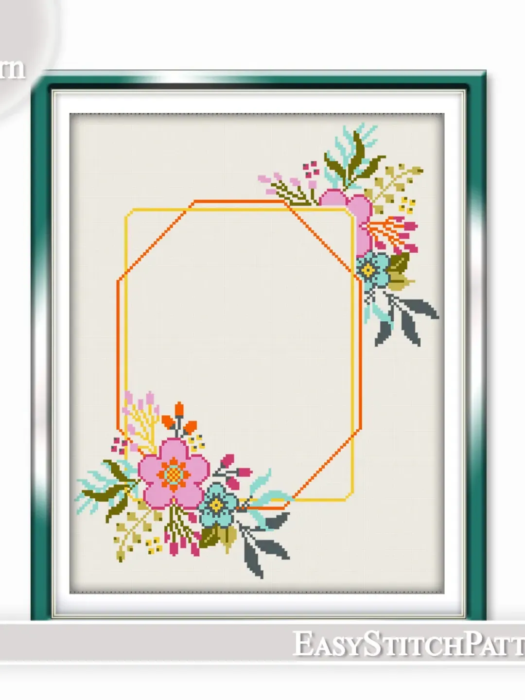 Floral border cross stitch pattern. Floral Wreath cross stitch pattern. Flower frame.