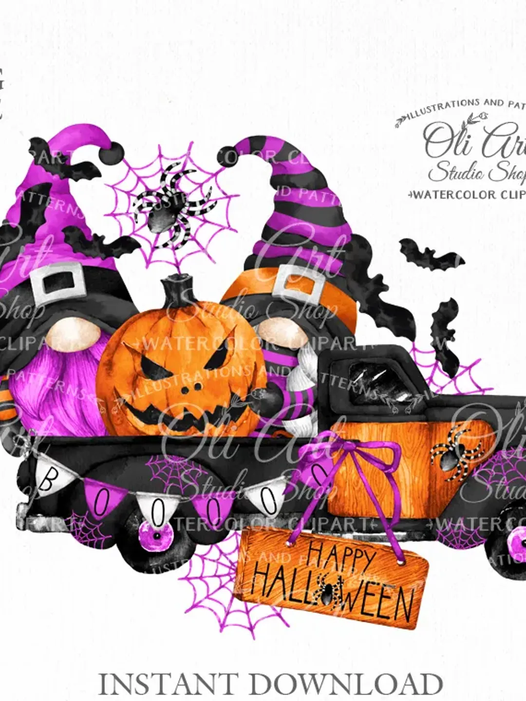 Happy Halloween truck, pumpkin clipart. Hand painted clipart. Sublimation Png, Design Digital Download. OliArtStudioShop