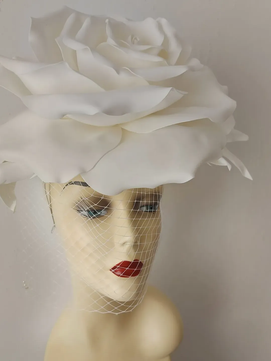 Large white rose veil Fascinator, Kentucky Derby Hat Wedding  display picture 1