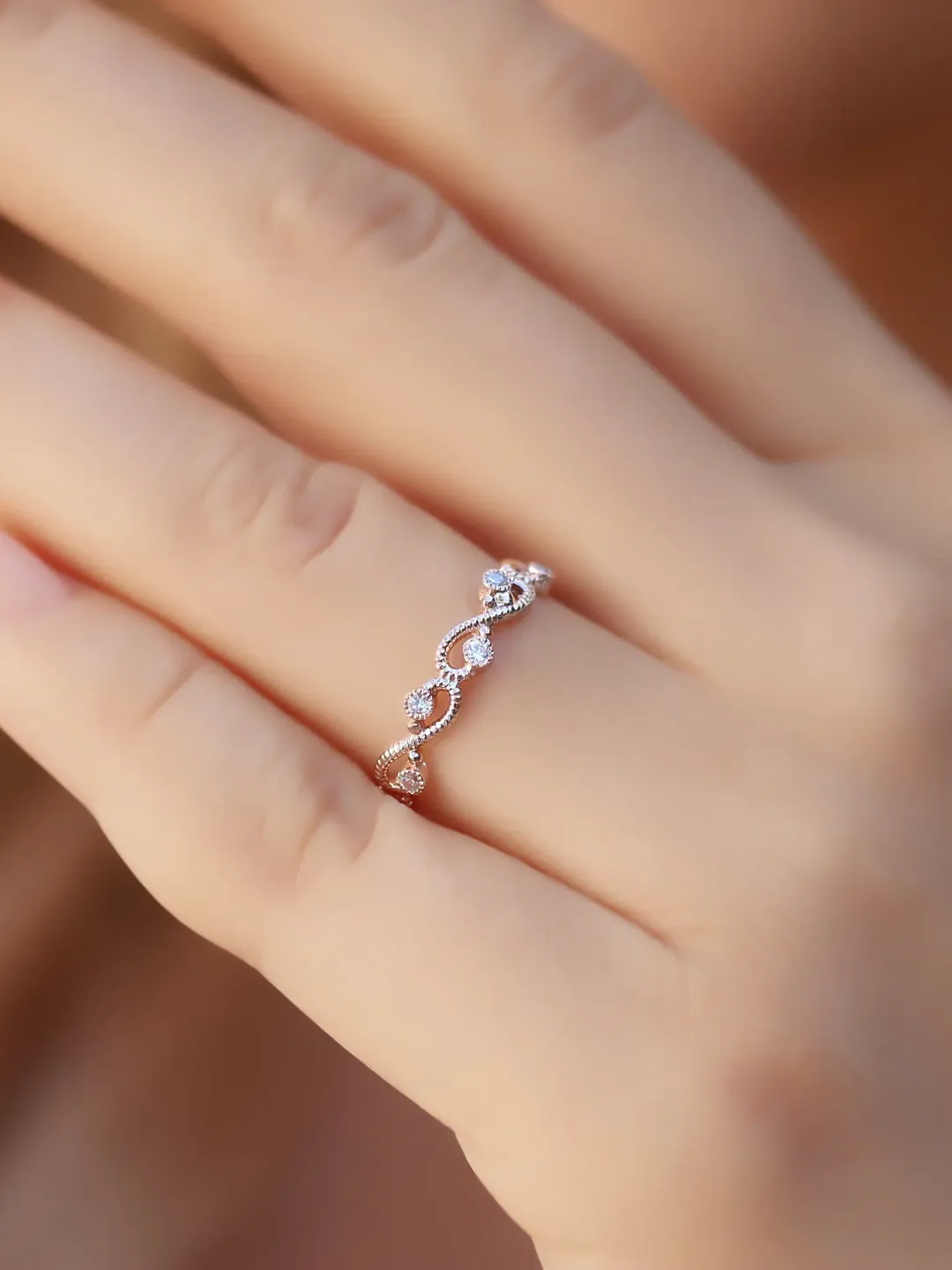 INFINITY SHAPED RING | Tiny Diamond Wedding Ring Band | Rose Gold Infinity Ring Band For Wedding | Handmade Custom Dainty Wedding Ring