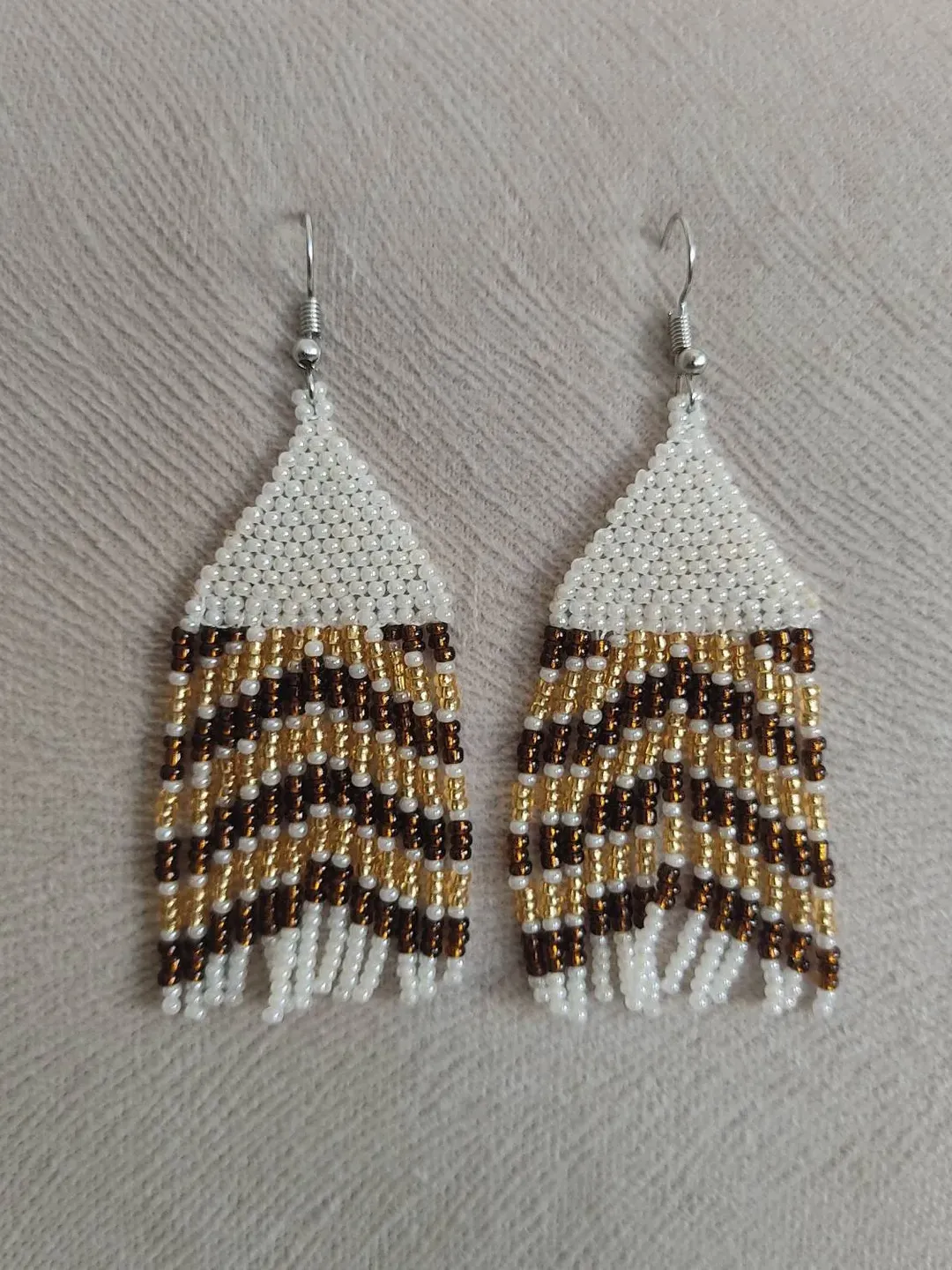 Fringe Earrings, Beaded Earrings, White Gold Fringe Earrings, Chandelier Earrings, Statement earrings,Gift For Her, Seed Bead earring