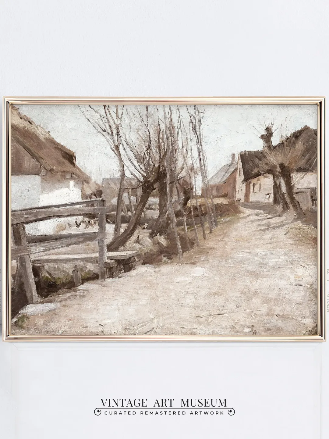 Vintage Wall Art Print, Village Landscape Antique Oil Painting, Digital Downloadable, Large Farmhouse Decor Printable | 150